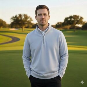 Peter Millar Perth Performance Quarter-Zip Mens M Light Grey Crown Sport Golf